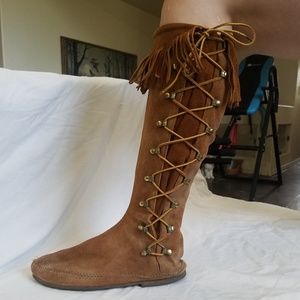 Leather suede moccasin boots